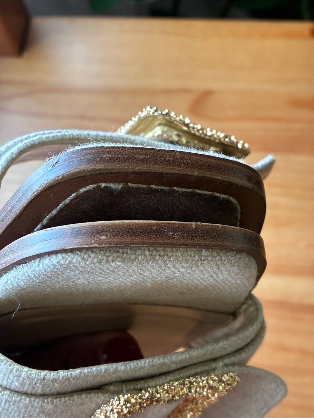 Neutral Beige Slide Mules with Gold Buckle - Picture 5 of 12